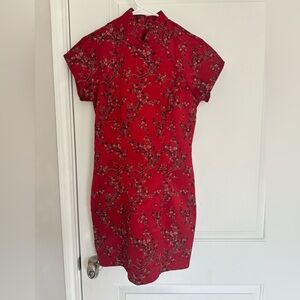 Asian inspired Red Floral Dress